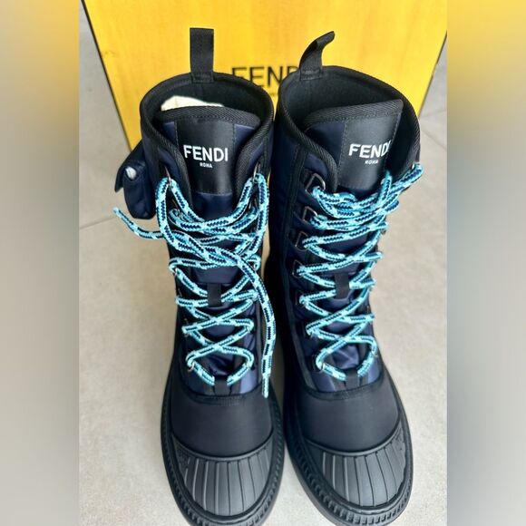 Fendi Baguette Domino Nylon Biker Lace Up Boots EU 38 US 8 in Blue/ Black - Picture 3 of 10